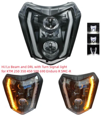 Faro haz alto/bajo con intermitente para KTM 250 350 450 500 690 Enduro R SMC-R Foto 1 de 4