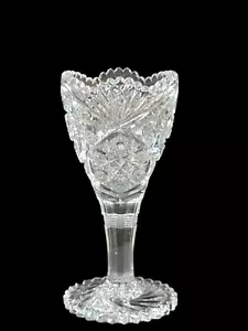 Vintage EAPG Pinwheel geschliffenes schweres Glas Sockel Kelch Vase 8,5" wie abgebildet - Bild 1 von 18