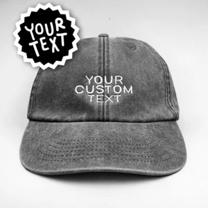 Customisable Your Text Capitalised Wide Font Washed Embroidered Dad Baseball Cap - Picture 1 of 23
