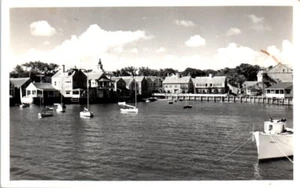 1950s MA Real Photo Postcard Nanntucket Mass Harbor Boats Town View Buildings - Picture 1 of 2