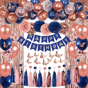 Rose Gold/Navy Birthday Decorations, Banner, Pompons, Tassels, Garland, Women - Picture 1 of 12