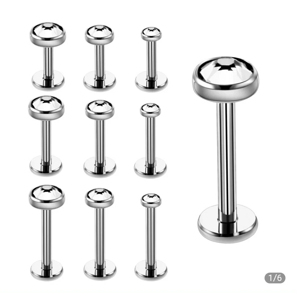 Pendiente de cartílago barra tragus cristal titanio grado implante gema plana perno G23 Foto 1 de 1