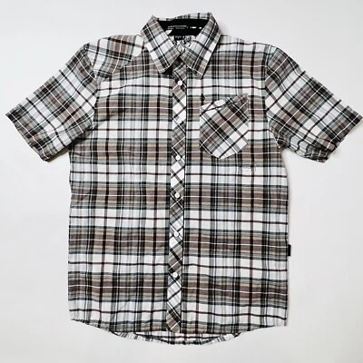 Volcom Mens Size S Brown Red Gray Plaid Button Down Shirt “the Process Of Doing” - Image 1 of 4
