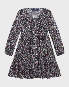 Polo Ralph Lauren Floral-Print Day Dress Girls 16 Henley Floral Long Sleeves - Picture 1 of 16