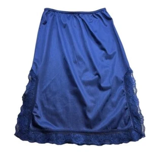 Nuova Charmeuse blu navy pizzo femminile chic elegante gonna slip con spacchi laterali - Foto 1 di 5