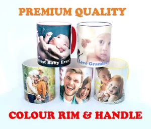 Personalised Photo Mug Coloured Rim & Handle-Red,Blue,Pink,Yellow or White - Picture 1 of 21