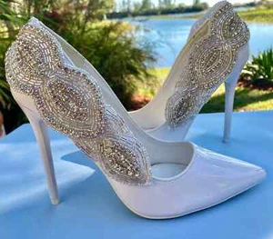 Bridal Wedding Prom Rhinestone Silver Shoe Clips Jewelry Accessory - Picture 1 of 3