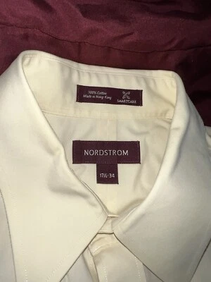 John W. Nordstrom 男式正装衬衫尺寸 34 领 17.5 浅黄色职业装 — 第 1/4 张图片