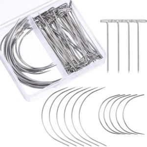 70 Pcs Wig Bend Needle Handmade Curved Pin Simple T-Pins - Picture 1 of 12