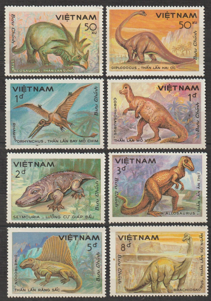 Estampillas de dinosaurios de Vietnam Scott 1984 # 1428-1435 MNH Foto 1 de 1
