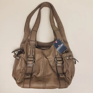St Johns Bay Women’s Brown Faux Leather Hobo Shoulder Bag Purse Zip Pockets NEW - Picture 1 of 14
