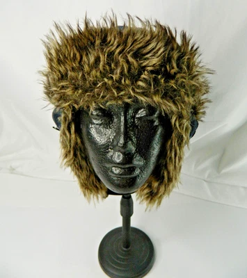J Dempsey Hat Cap Trapper Aviator Faux Fur Lined Plaid Blue Gray Ear Flap OSFM - Imagem 1 de 4