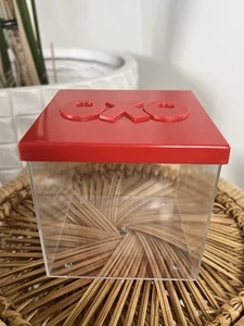 Vintage OXO Cube Storage Box Clear Plastic Container Red Logo Lid Retro Kitchen - Picture 1 of 13