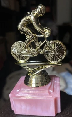 De Colección Trofeo Ciclista Bicicleta Plástico Pastel Topper Tono Dorado Mujer? + Base Ragbri Foto 1 de 4