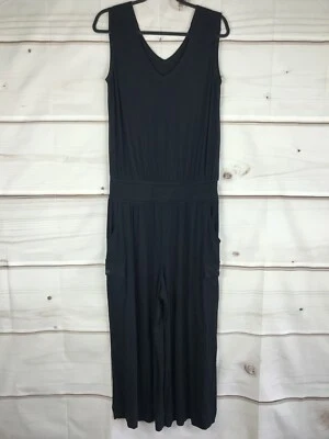 Lisa Rinna Jumpsuit Womens S Black Crop Knit Cargo Pockets Sleeveless V-Neck - Image 1 of 4