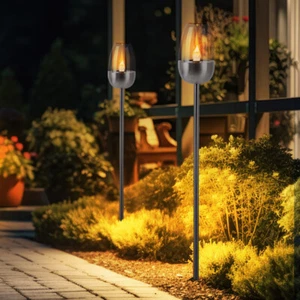 Solarleuchte Außenlampe Gartenleuchte Erdspieß Flammen Effekt silber LED 2er Set - Bild 1 von 11