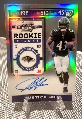2019 Contenders Optic JUSTICE HILL Auto Silver Prizm Rookie RC🔥Baltimore Ravens - Image 1 of 2