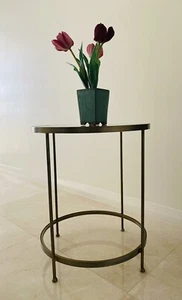 Cocktail Antique Gold Glass Top Iron Round Side Coffee Table, Antique Gold - Picture 1 of 10