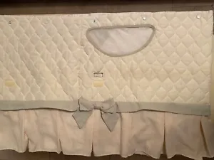Bassinet Skirt With Fabric Mesh Basket - Quilted Beige With Green Trim - Picture 1 of 4