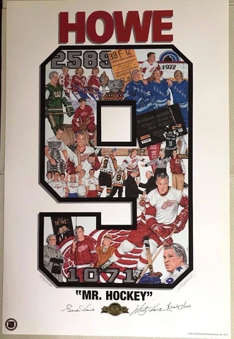Gordie Howe "Mr. Hockey" Autographed "#9" Lithograph COA Detroit Red Wings Cover