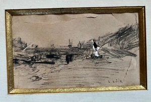 Luigi LOIR (1845-1916) :petit dessin : "bateaux avec pont " - Foto 1 di 3