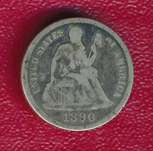 Moneda de diez centavos de plata Seated Liberty 1890 **buena circulación buena** ¡envío gratuito!! - Imagen 1 de 2