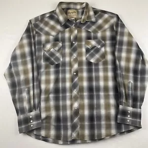 Wrangler Long Sleeve Pearl Snap Western Shirt Men’s XL Plaid Brown Gray - Picture 1 of 11