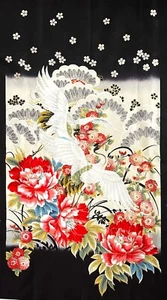 Vintage Cotton Quilt Fabric Sakura Red Rooster Panel Gold Metallic by 24" x 44" - Picture 1 of 3