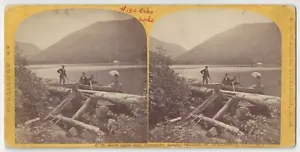 1860's White Mountains, NH Stereoview - Boating on Echo Lake, Woman & Umbrella - Picture 1 of 2