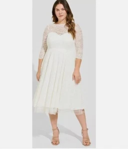 Torrid Size 20 White Lace Wedding Dress Womens Plus Tea-Length Bridal Gown m - Picture 1 of 5