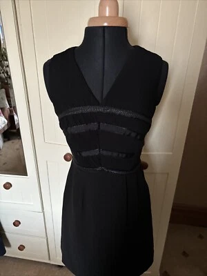 Vestido Corto REISS Elodie Damas Talla 6 Negro Sin Mangas Trenza Ribete Plisado Corpiño Foto 1 de 4