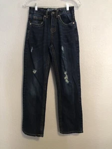 Rerun Boys Denim Jeans  Size 16  Adjustable Waist Zip Up Dark Wash Distressed - Picture 1 of 7