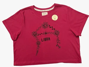 Recycled Threads Tee Shirt Size L Pink LIBRA Cropped Graphic SS Embroidered NWT - Picture 1 of 7
