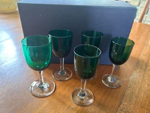 Job Lot Antique Vintage Bristol Green Wine Glasses x 5 - Picture 1 of 4