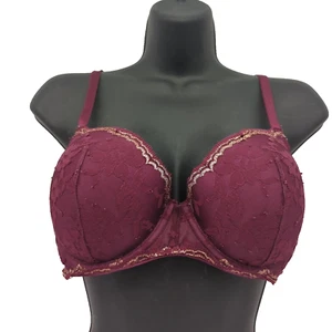 36D Victoria Secret Dream Angels Lined Demi Maroon Gold Lace undrewire bra - Picture 1 of 8