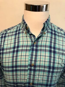 YVES SAINT LAURENT Plaid Check Shirt Blue Teal Men's Size Small Long Sleeves - Picture 1 of 9