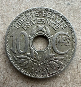 Frankreich, 10 Centimes, 1931, KM#866a, Nachschnitt "Cmes" Fehler. - Bild 1 von 2