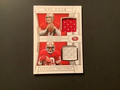 2019 Panini National Treasures Steve Young / Jerry Rice NFL GEAR (ESTADO PERFEITO) 25/99 - Imagem 1 de 2