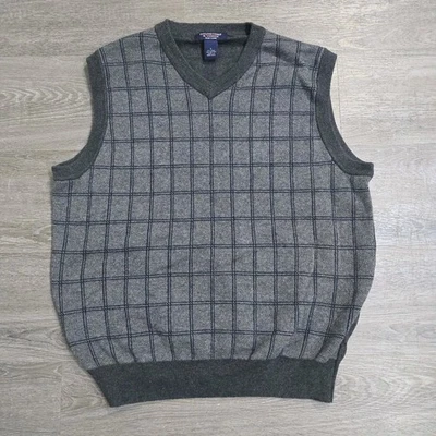 Chaleco Suéter de Lana Roundtree & Yorke Fácil Cuidado Negro Gris Ventana Cuadros Grande Foto 1 de 4