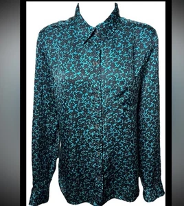 EQUIPAMIENTO Blusa Leema Seda Abotonada Top Camisa Azul Negro Bolsillo en el Pecho Pequeña - Imagen 1 de 8