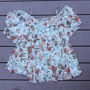 Buffalo David Bitton Damen Shirt Small Floral Cold Shoulder Träger Neu mit Etikett - Bild 1 von 5