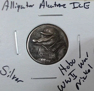HOBO Alligator Alcatraz ICE Agent aus einem echten WWII Silber Nickel SIGNIERT - Bild 1 von 2