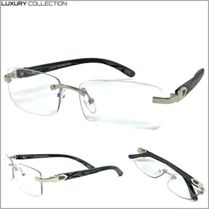 EDEL EDEL ELEGANT klare Gläser BRILLE randlos Silber & Holzgestell - Bild 1 von 8