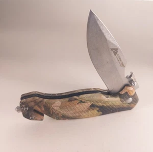 Ozark Trail Pocket Knife Woodland Camo Drop Point Plain Edge 3.3 oz Glass Break - Picture 1 of 5