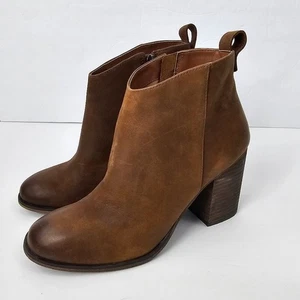 BP Lance-Lea Women's Brown Distressed Leather Block Heel Ankle Boots Size 8M - Picture 1 of 10