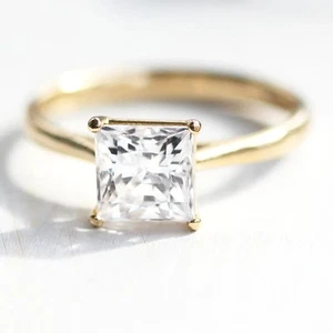 Certified Lab Grown Diamond Wedding Ring Princess Cut 1.50 CT 14K Yellow Gold - Picture 1 of 16