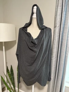 Athleta Hoodie Women's SZ Medium Dark Gray Long Sleeve Poncho Cowl Off Shoulder - Picture 1 of 8