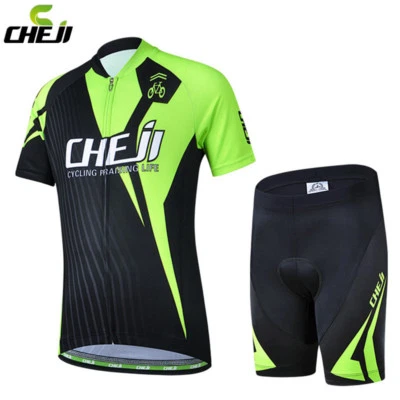 CHEJI Велоспорт Джерси Детские Велосипедные Шорты Детская Велосипедная Одежда Комплект Черно-зеленый - Изображение 1 из 4