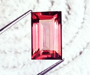 7.80 Ct Certified RASPBERRY PINK TOURMALINE Baguette Cut LOOSE GEMSTONE - Picture 1 of 8