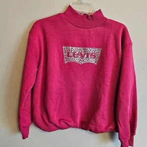 Levi's Big Girls Mockneck Bubble Knit Sweatshirt Pink with Silver Gems XL - Picture 1 of 10